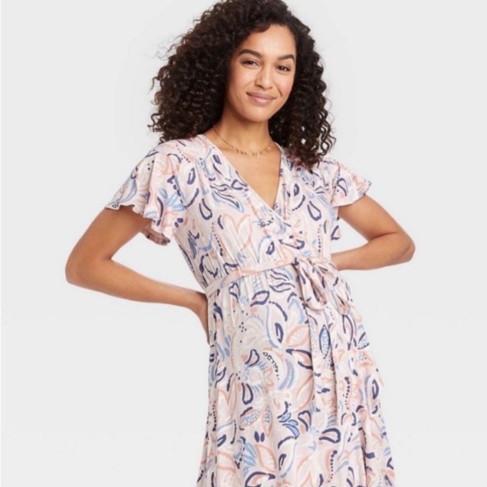 Isabel & Ingrid Flutter Sleeve Faux Wrap Maxi Dress